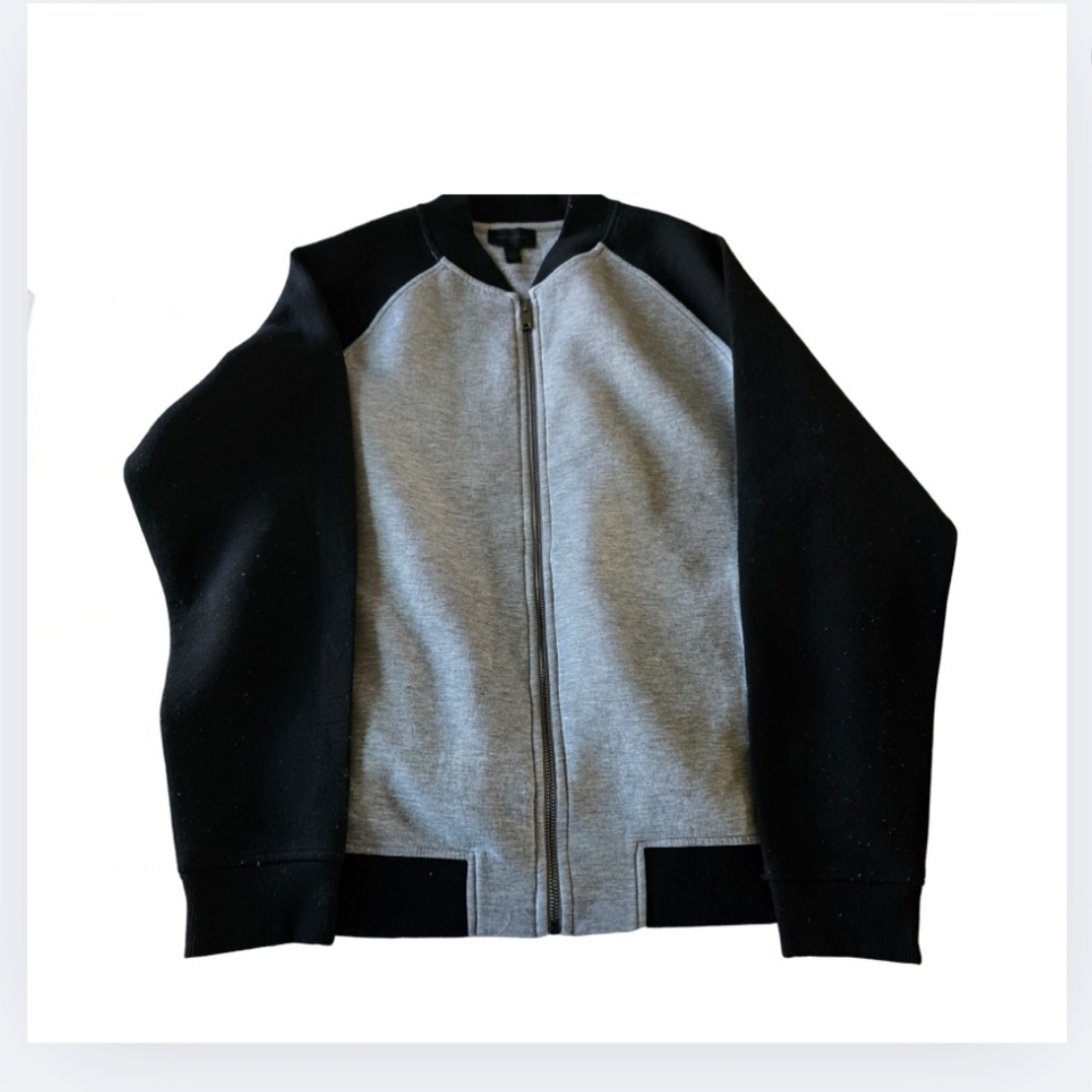 Magaschoni Bomber Jacket Grey Black Colorblock Mens Size Large Zip Front Sweater